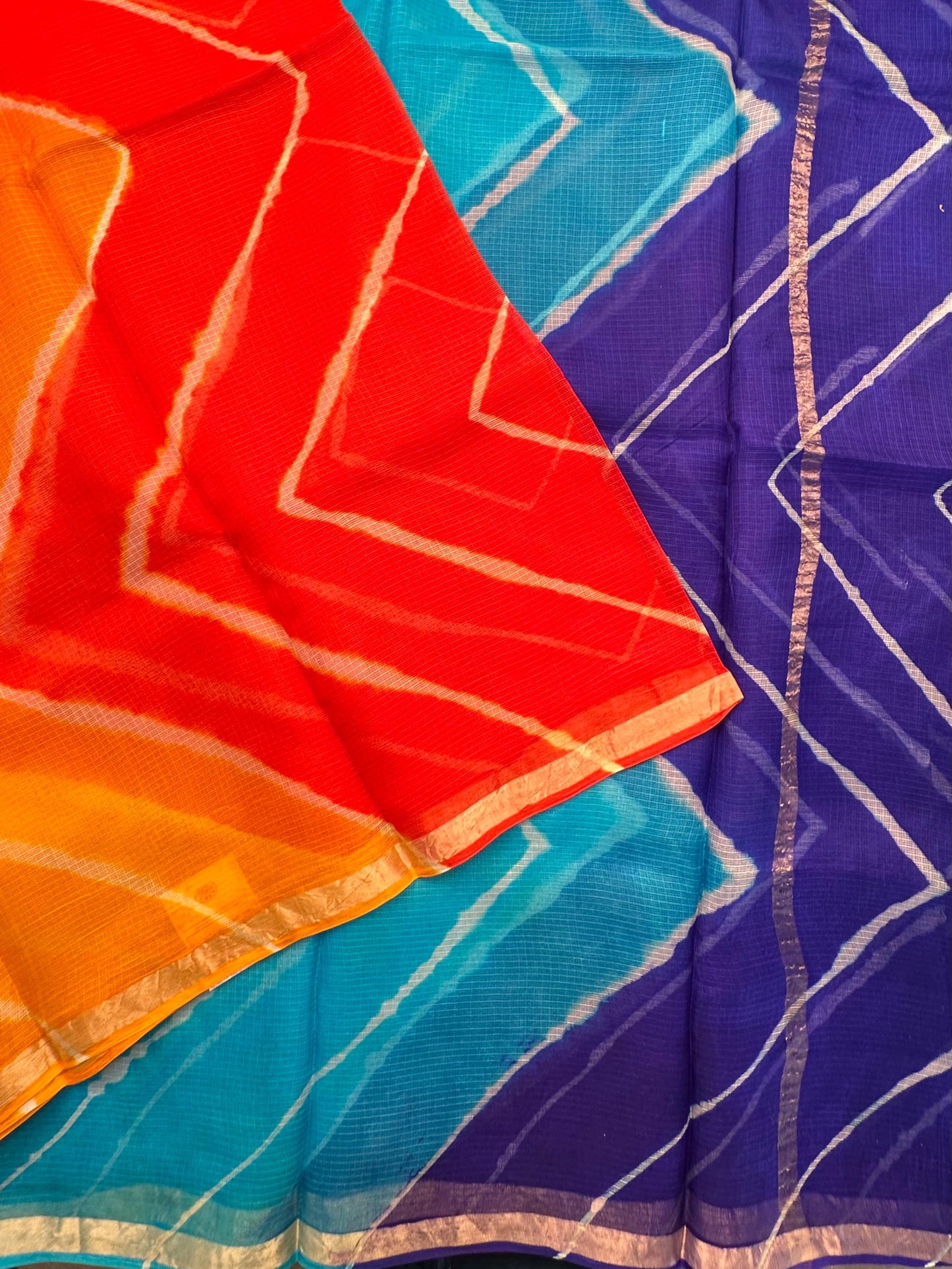 Multi Colour Leheriya Kota Doria Pure Silk Saree