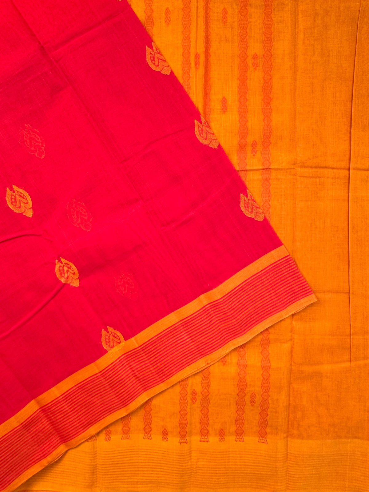 Red-Mustard Pure Cotton Saree