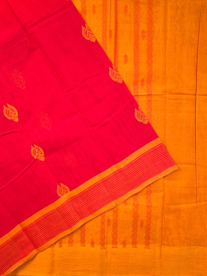 Red-Mustard Pure Cotton Saree