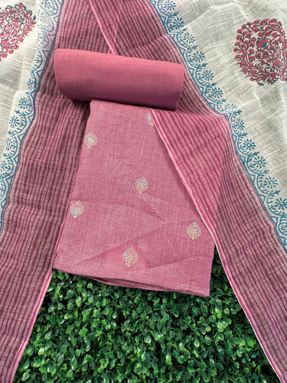 Magenta Jute Cotton 3-Piece Suit