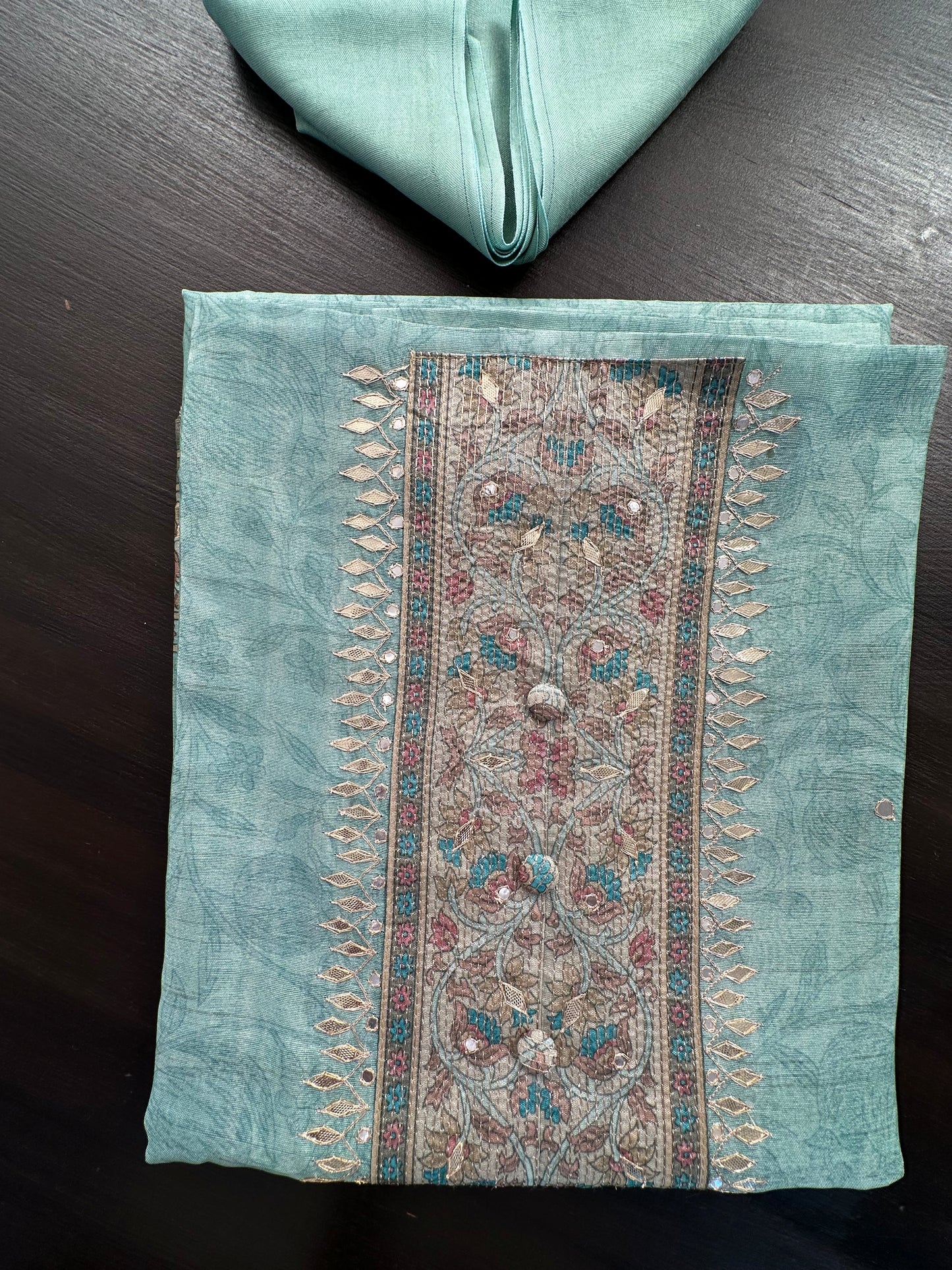 Pista Green Fancy Cotton 3-Piece Suit