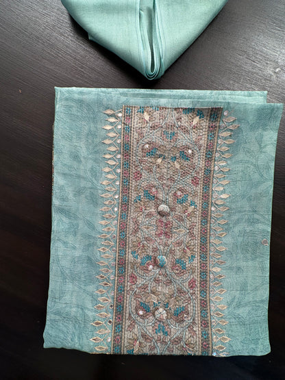 Pista Green Fancy Cotton 3-Piece Suit