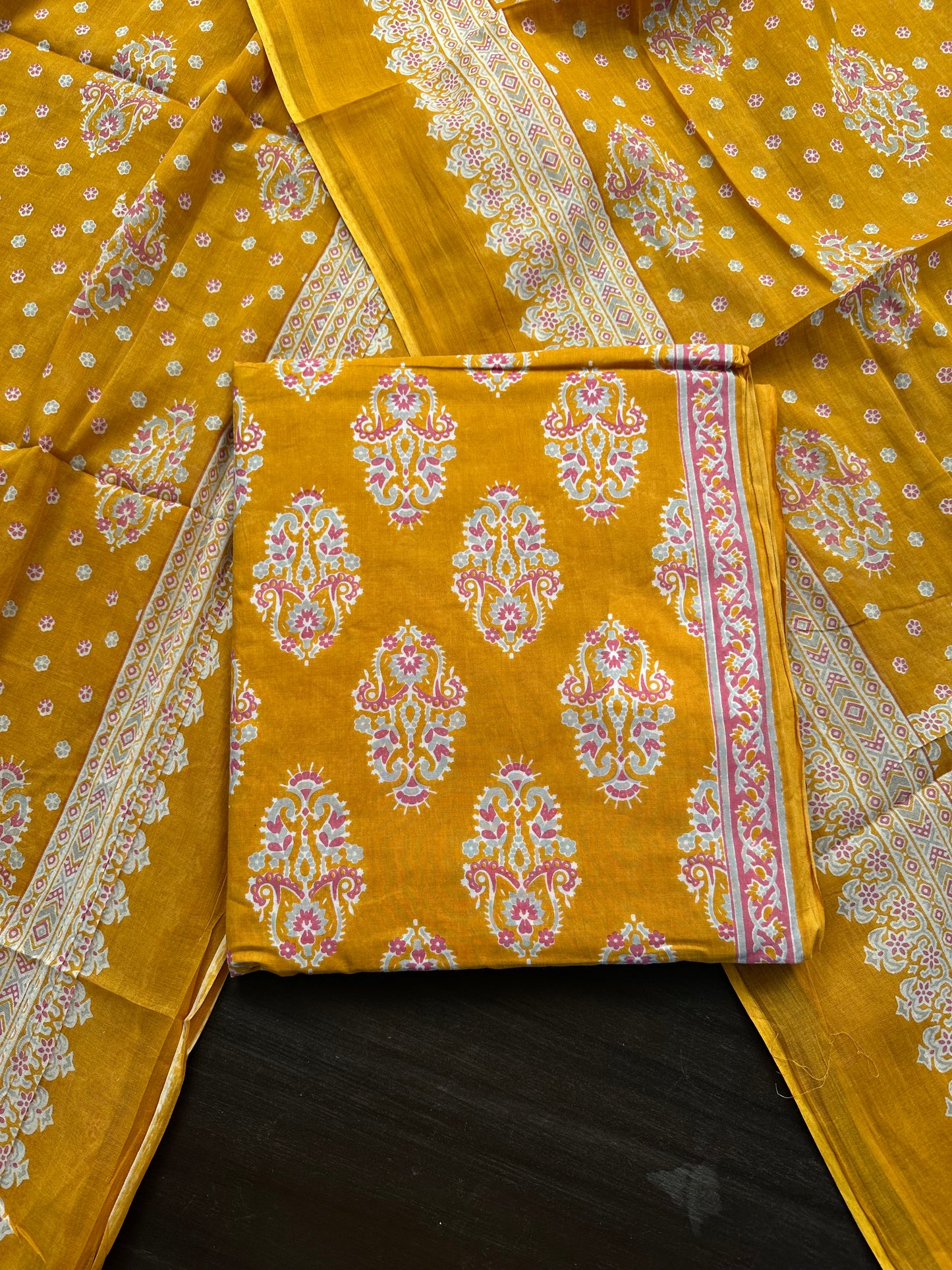 Mustard Block Printed Pure Cotton Suit