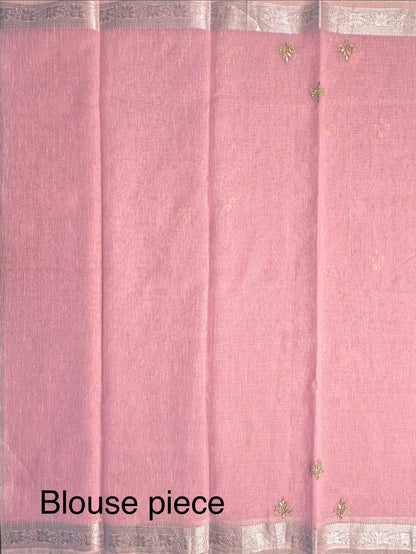 Pink Fancy Cotton Saree With Hand Work