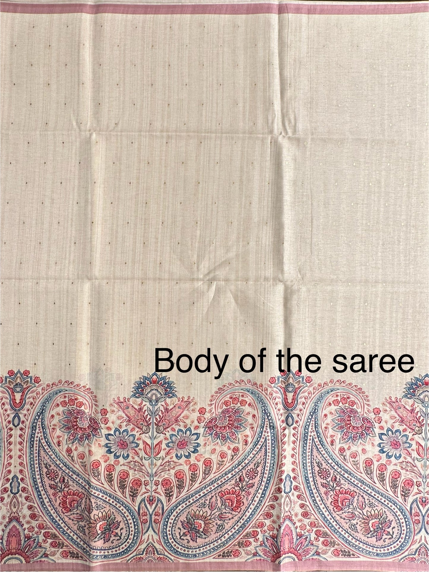 Off White-Pink Printed Art Silk Saree