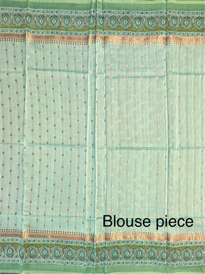 Sea Green Chanderi Saree with Hand Block Print