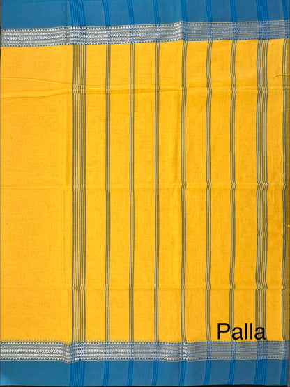 Yellow-Firozi Piku Bengal Cotton Saree