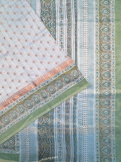 Blue Chanderi Saree with Hand Block Print