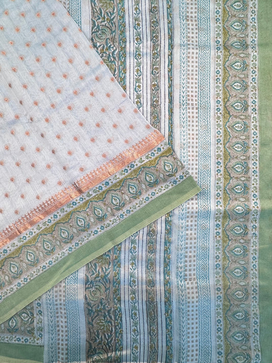 Blue Chanderi Saree with Hand Block Print