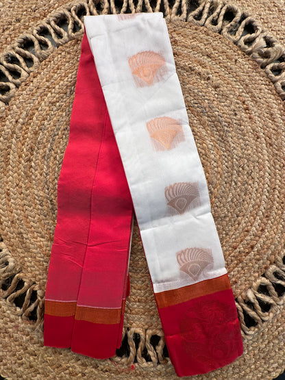 White Red Doodh Aalta Pure Cotton Saree