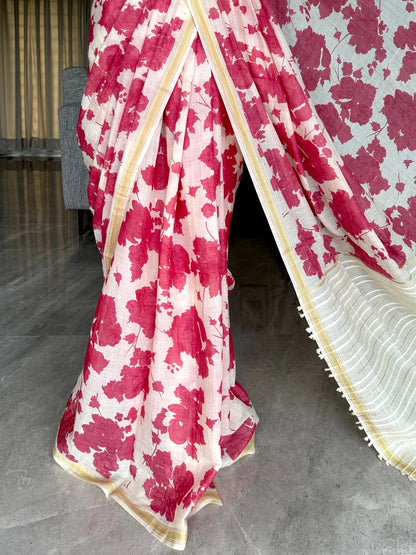 Mul Flora Cotton Silk Saree