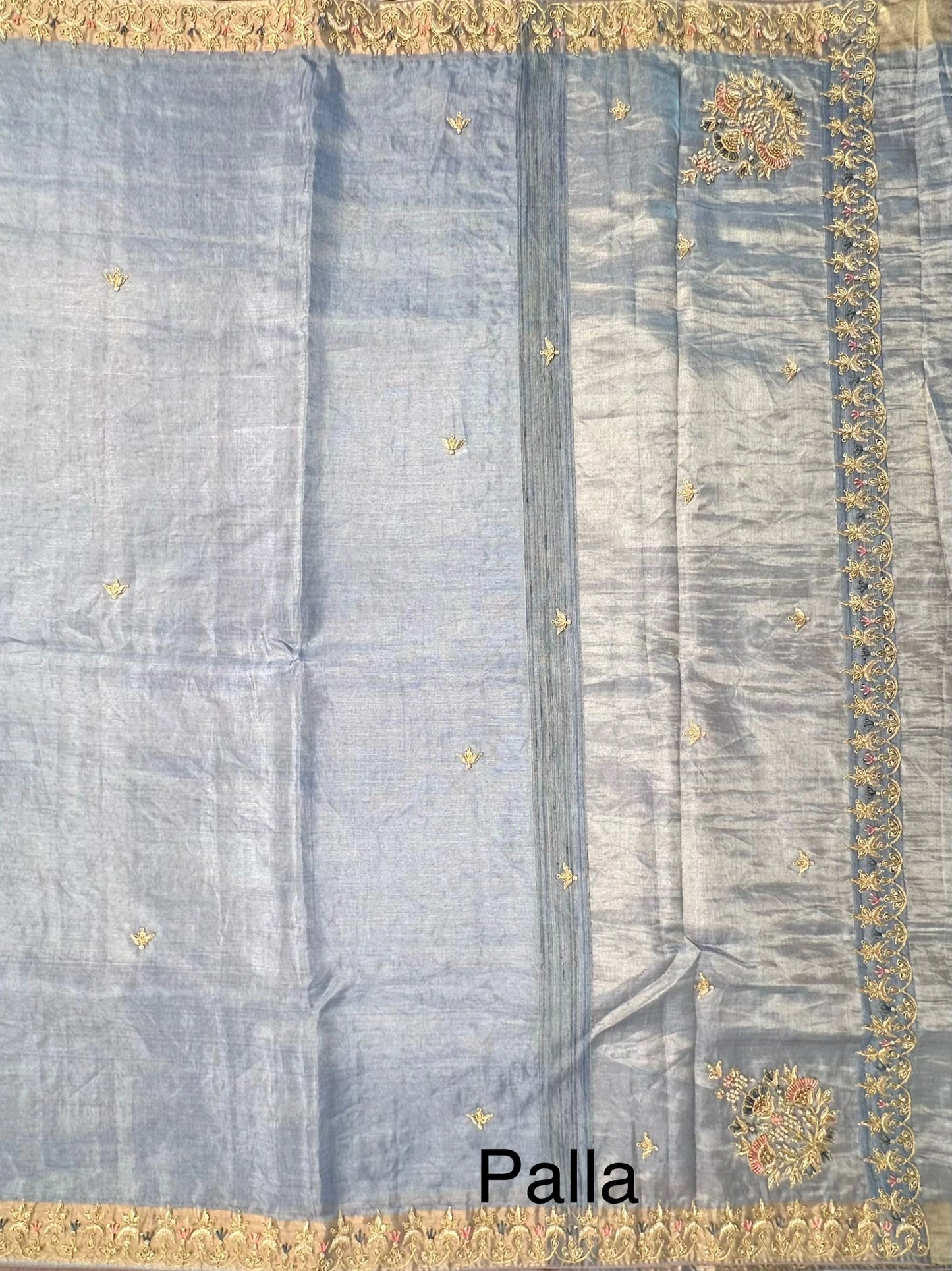 Blue Tissue Silk Saree With  Zardozi Work
