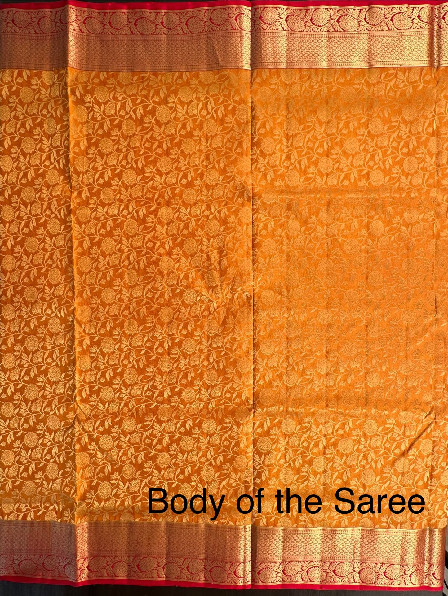 Mustard-Red Handloom Kanjivaram Jamawar Pure Silk Saree