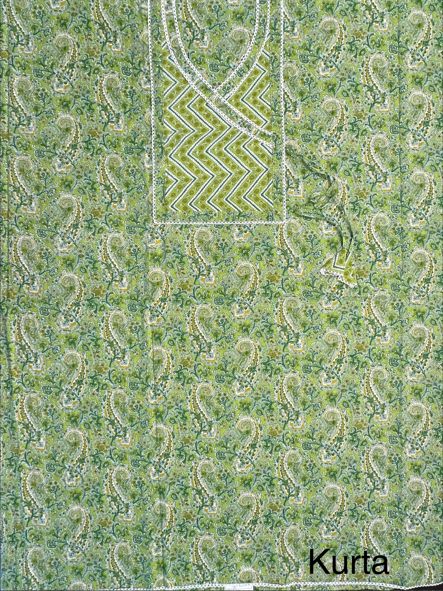 Green Angrakha Printed Cotton 3-Piece Suit