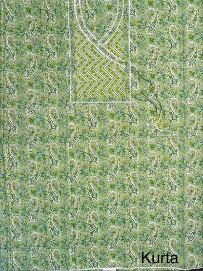 Green Angrakha Printed Cotton 3-Piece Suit