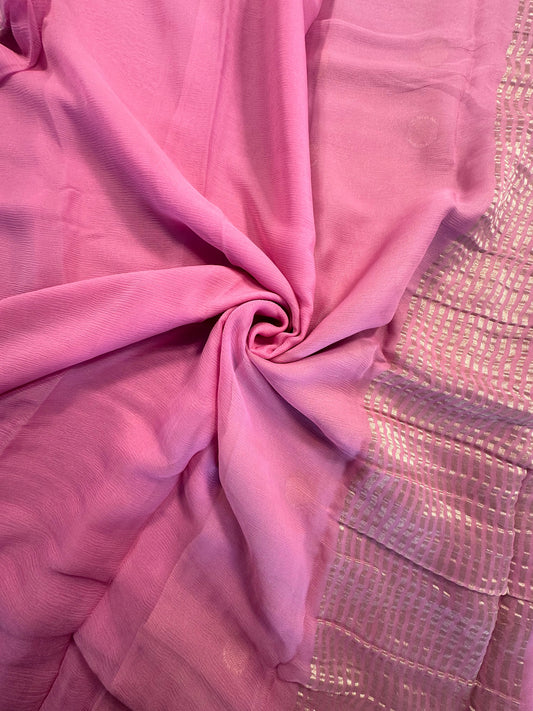 Pink Pure Chiffon Saree