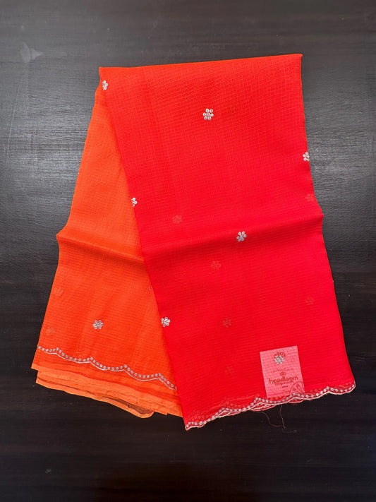 Orange Gitika Kota Doria Pure Silk Saree