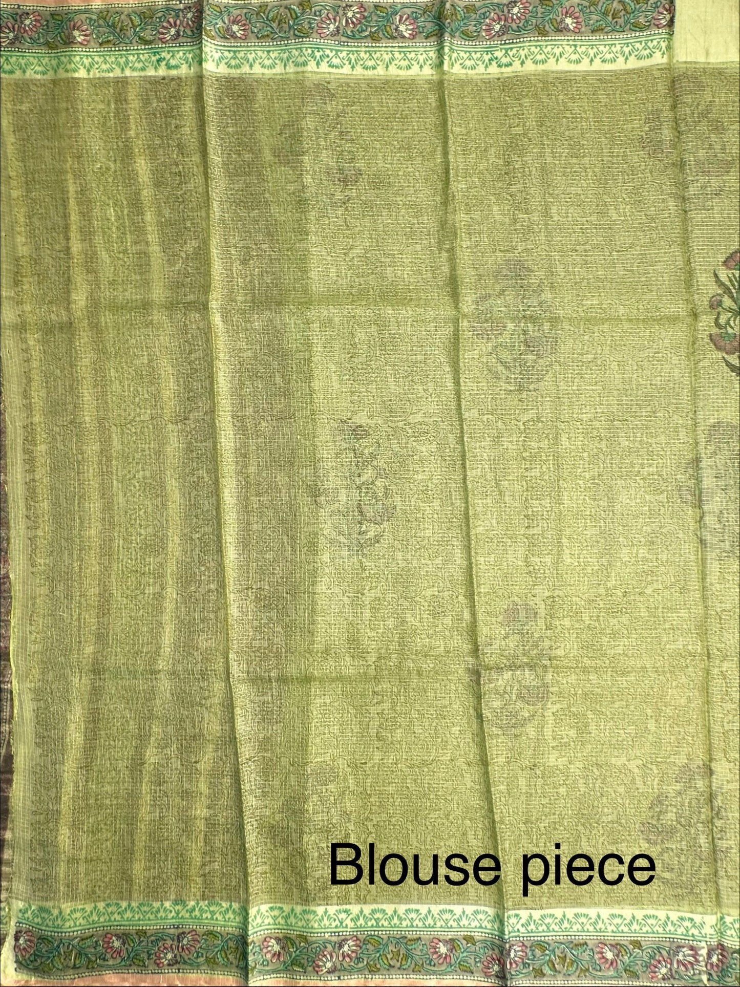 Green Hand Block-Print Pure Kota Doria Silk Saree