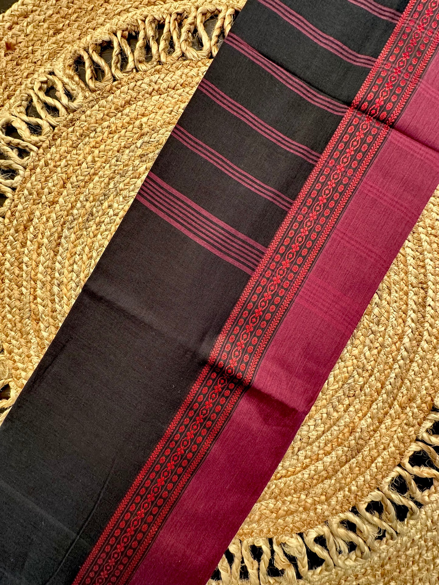 Black Piku Bengal Cotton Saree