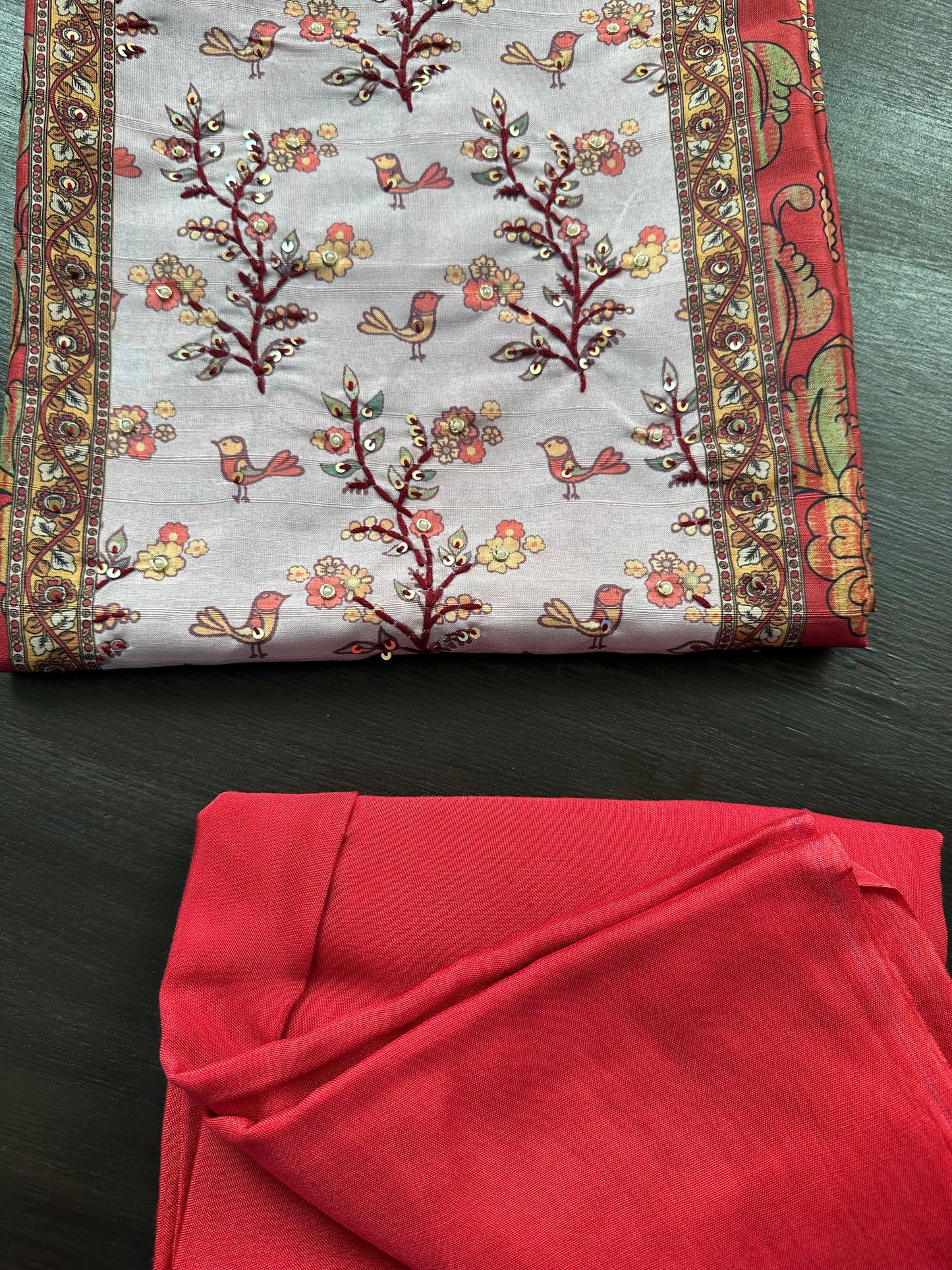 Red Fancy Cotton 3-Piece Suit