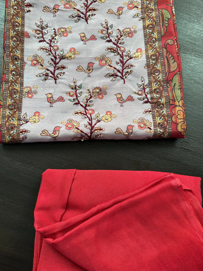 Red Fancy Cotton 3-Piece Suit