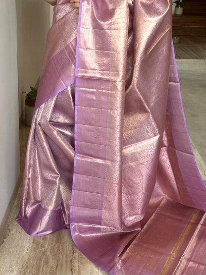 Lilac Handloom Jamawar Pure Tissue Silk Saree