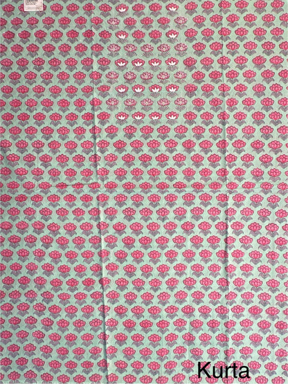 Pista Green Block Printed Pure Cotton Suit