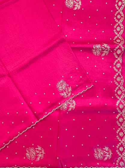 Rani Aari Work Pure Tussar Silk Saree