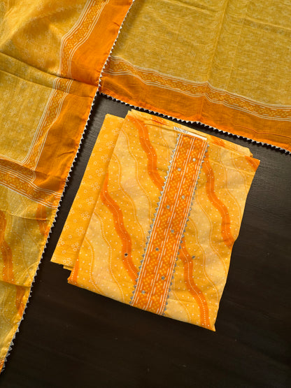 Yellow Jaipuri Necktie Cotton 3-Piece Suit