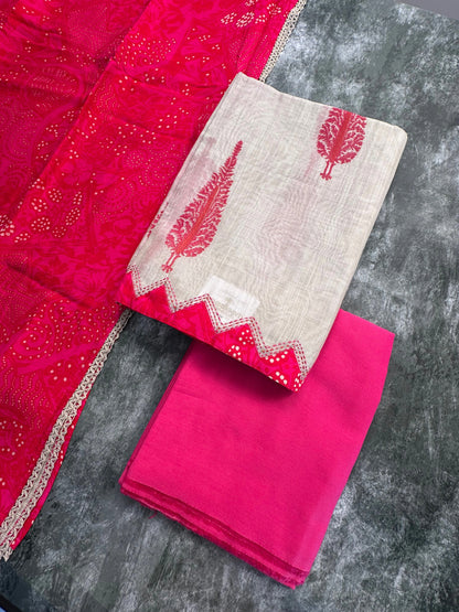 Beige-Rani Block Printed Fancy Cotton Suit