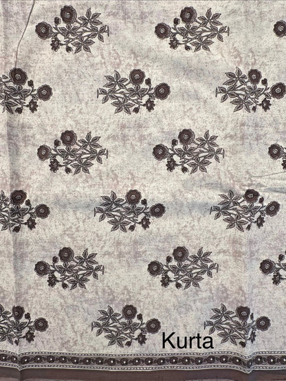 Brown Printed Pure Cotton 3-Piece Suit