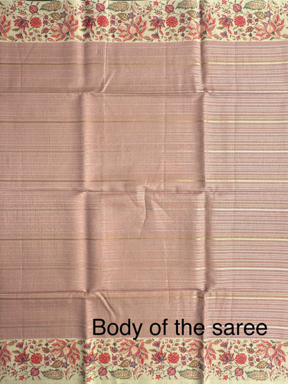 Pink-Beige Printed Art Silk Saree