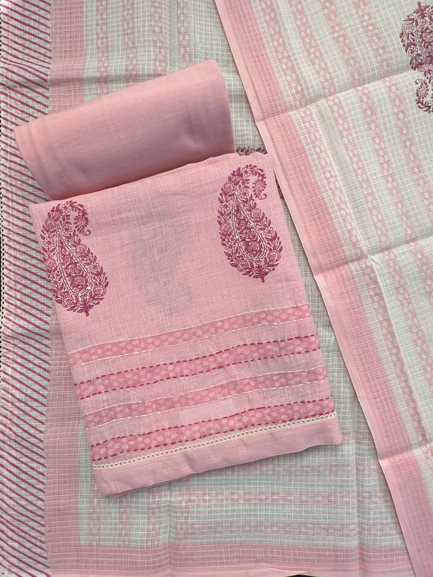 Pink Jute Cotton 3-piece Unstitched Suit
