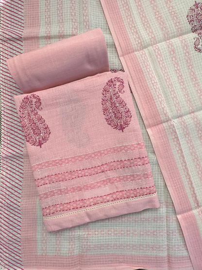 Pink Jute Cotton 3-piece Unstitched Suit