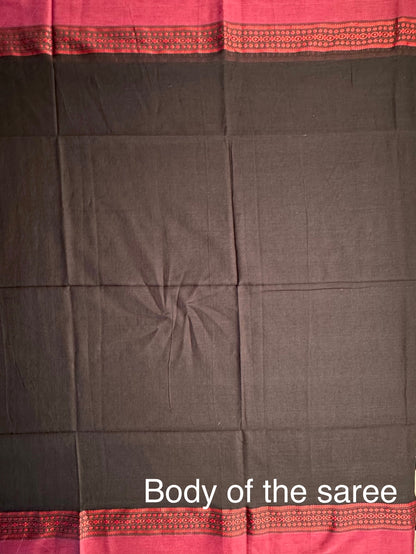 Black Piku Bengal Cotton Saree