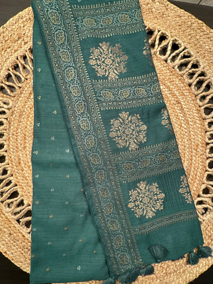 Bottle Green Muga Silk Saree