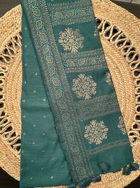 Bottle Green Muga Silk Saree