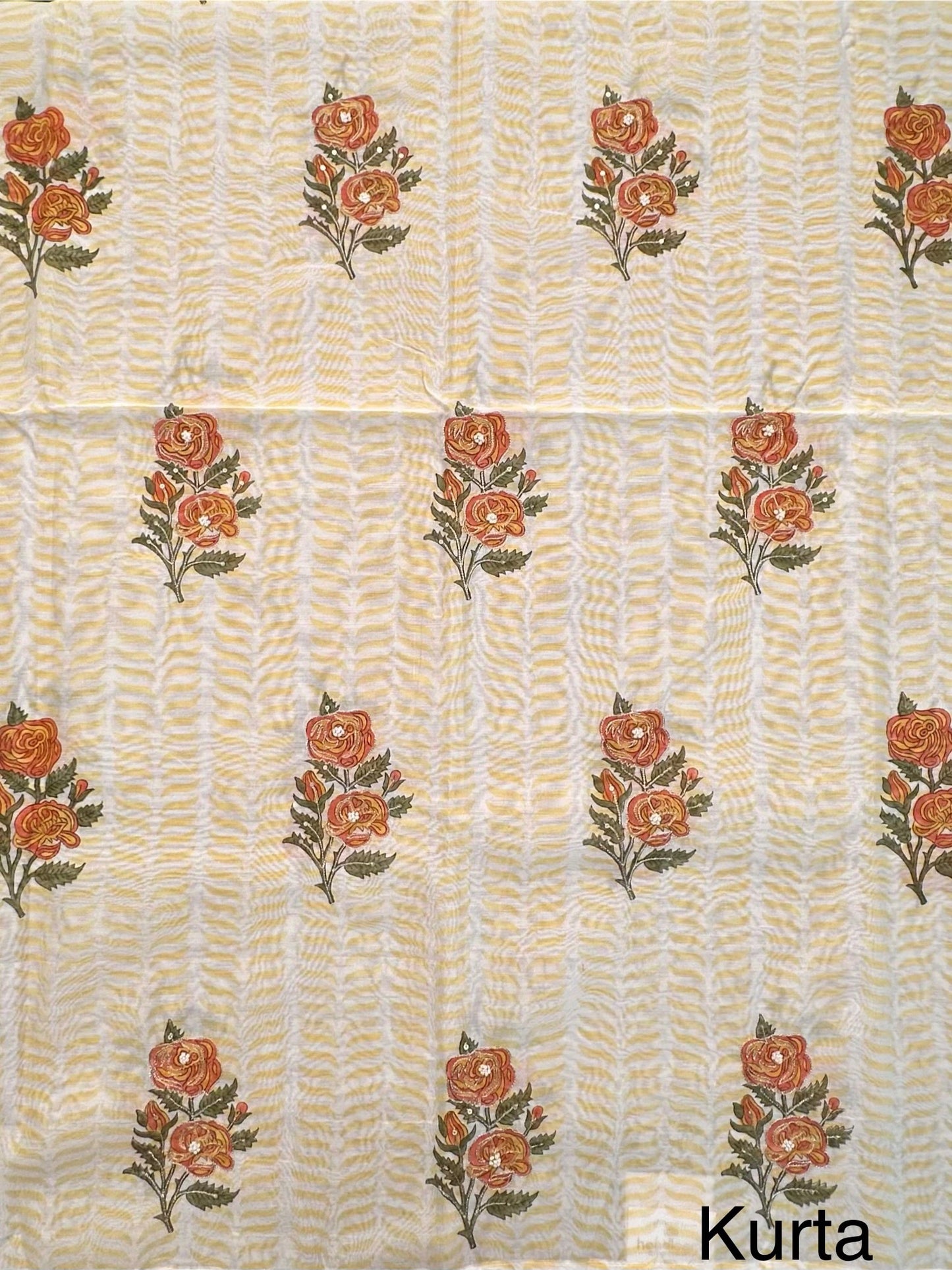 Off White-Yellow Hand Block Printed Chanderi 3-Piece Unstitched Suit with Aari Work