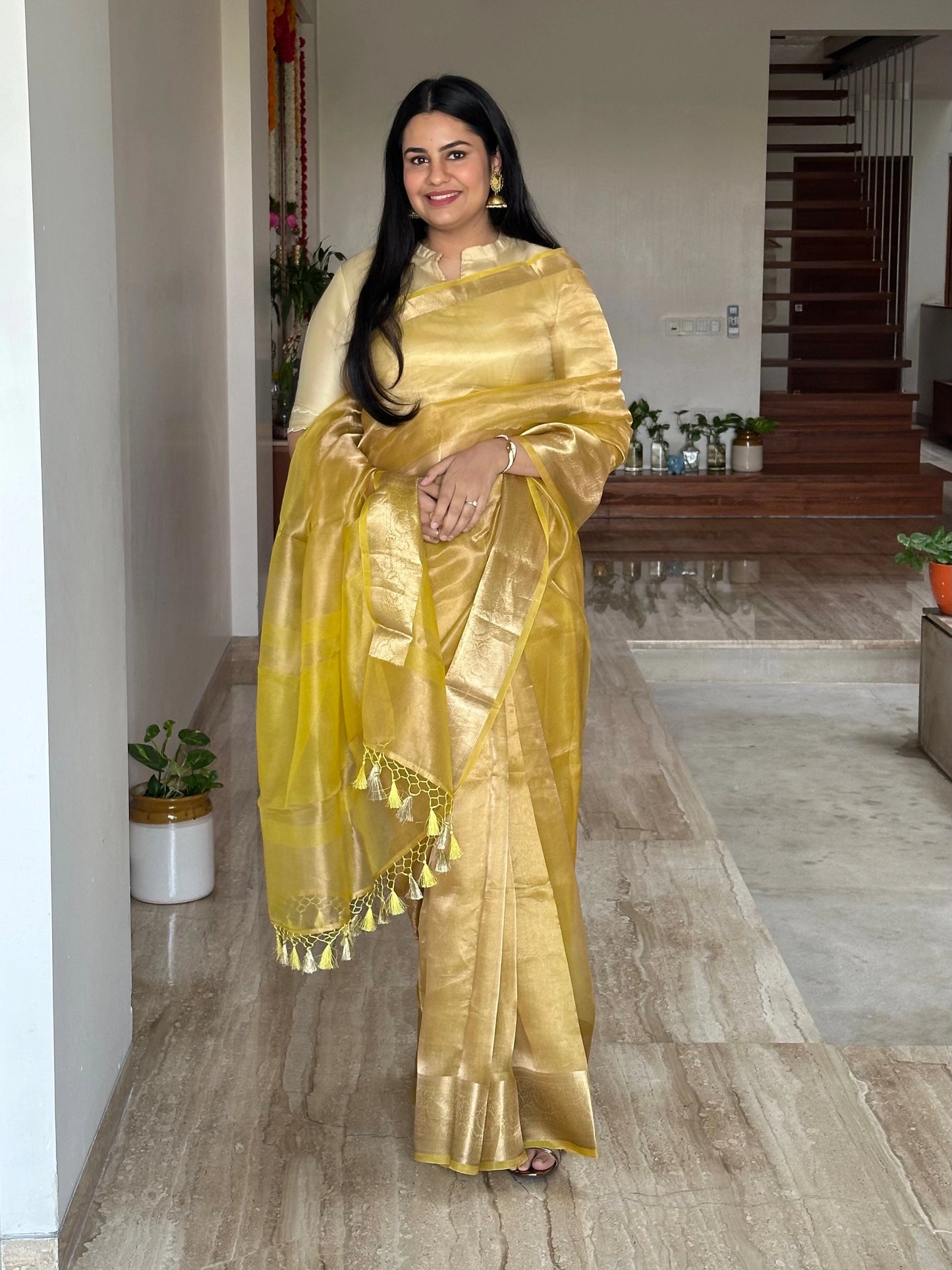 Yellow Banarasi Pure Tissue Saree