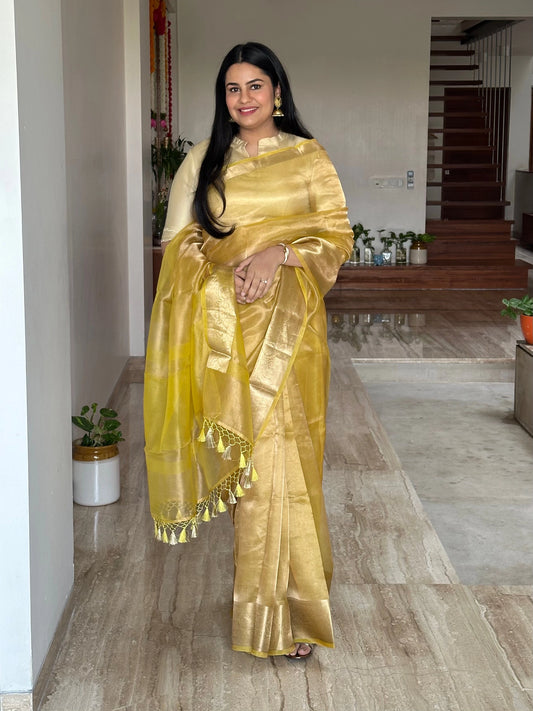 Yellow Banarasi Pure Tissue Saree