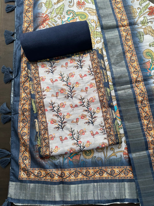 Navy Blue Fancy Cotton 3-Piece Suit