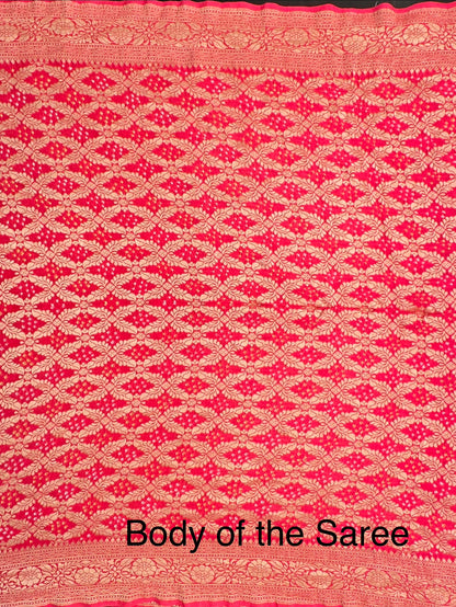 Coral Pink Gharchola Bandhej Pure Georgette Saree