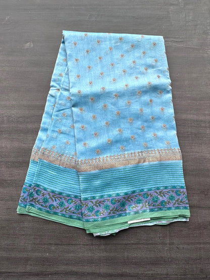 Blue Chanderi Saree with Hand Block Print