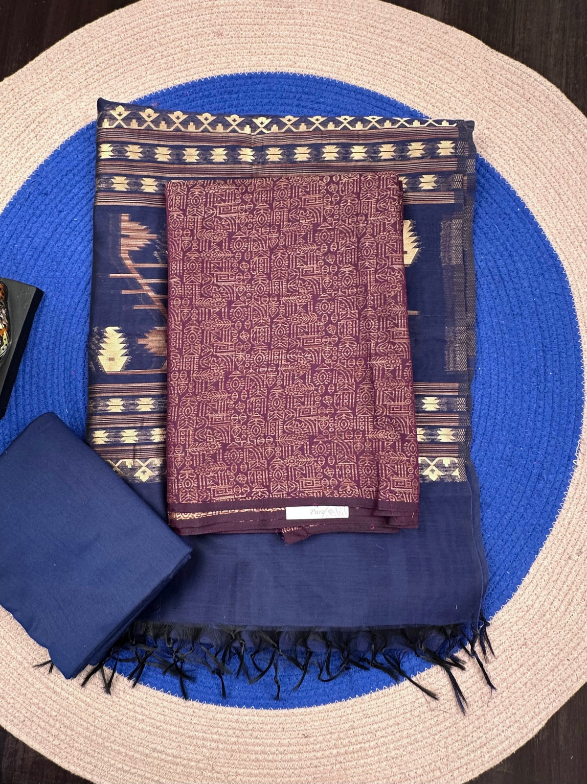 Purple-Blue Jacquard 3-piece Unstitched Cotton Suit