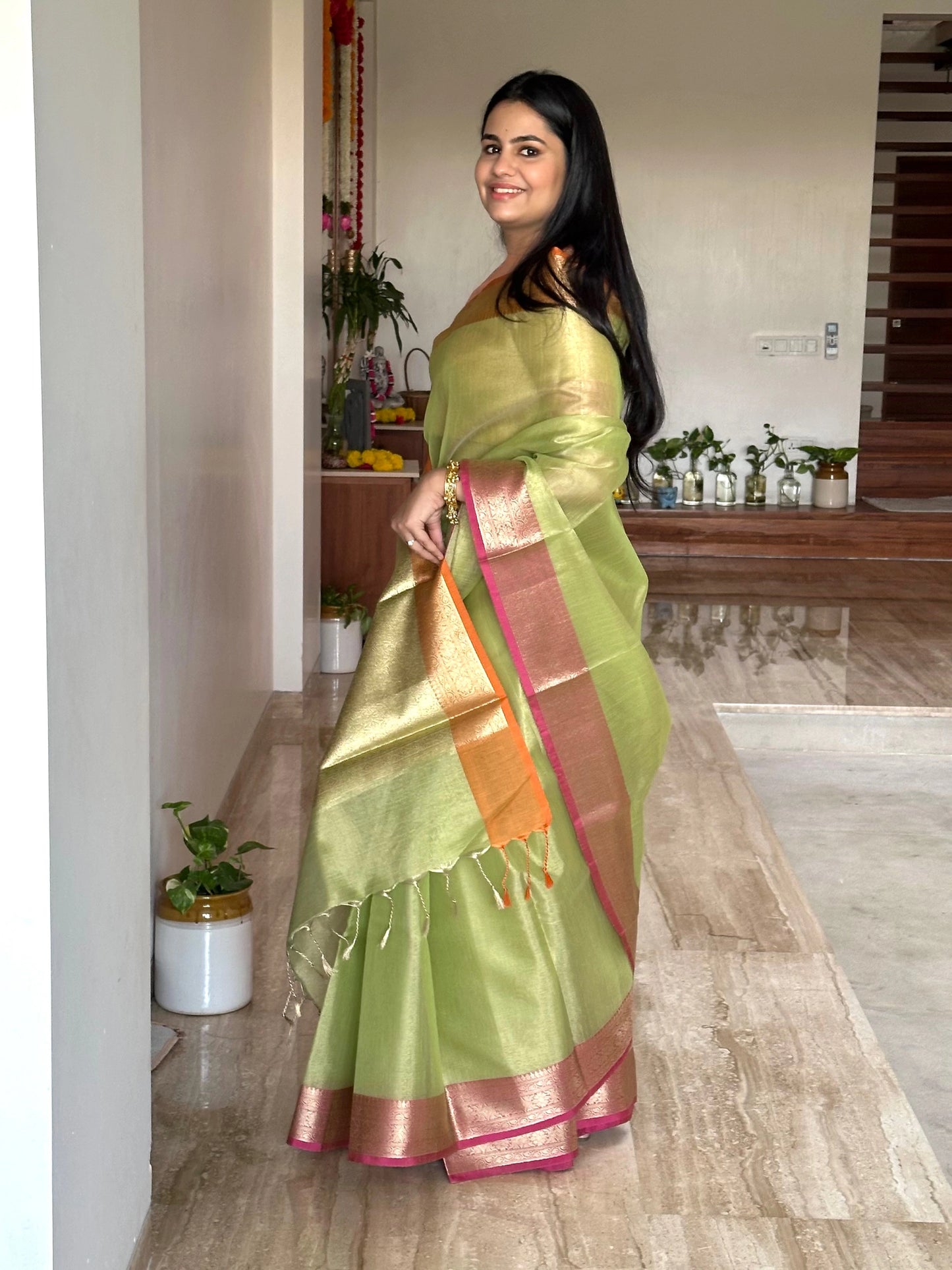 Parrot Green Amrit Tissue Saree