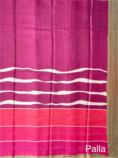 Magenta-Rani Pure Tussar Silk Saree