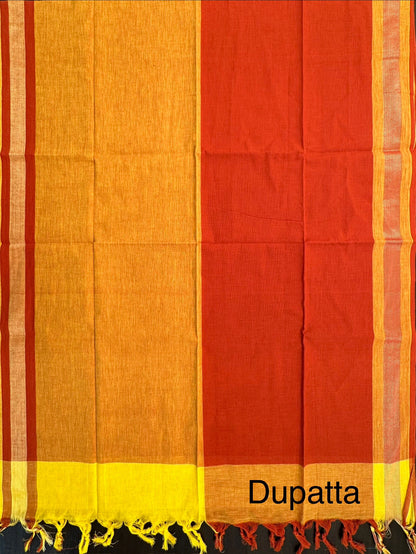 Mustard Dharwad South Cotton 3-Piece Suit