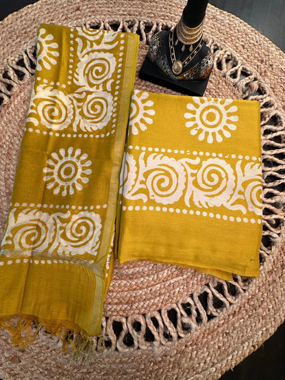 Mehndi Green Printed Chanderi 3-Piece Unstitched Suit