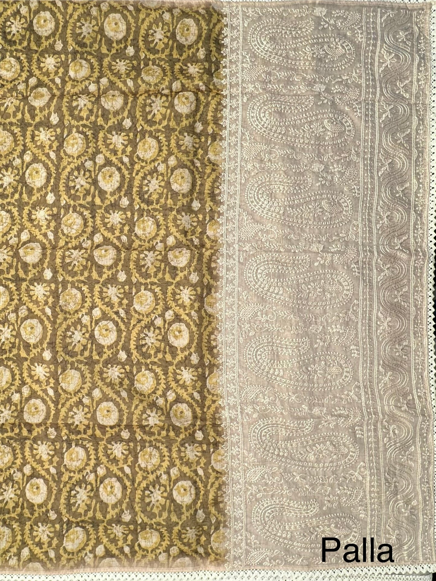 Mehndi Green -Beige Dhara Chanderi Saree