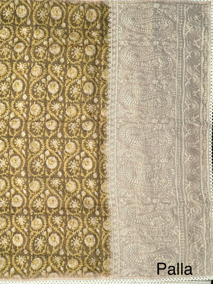 Mehndi Green -Beige Dhara Chanderi Saree
